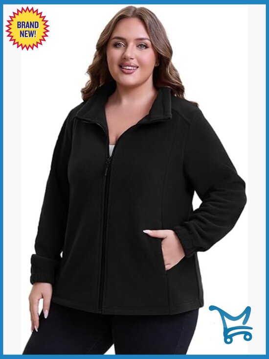 Jackets & Blazers - Plus Size Zip Up Fleece Jacket Lightweight Soft Polar Fleece